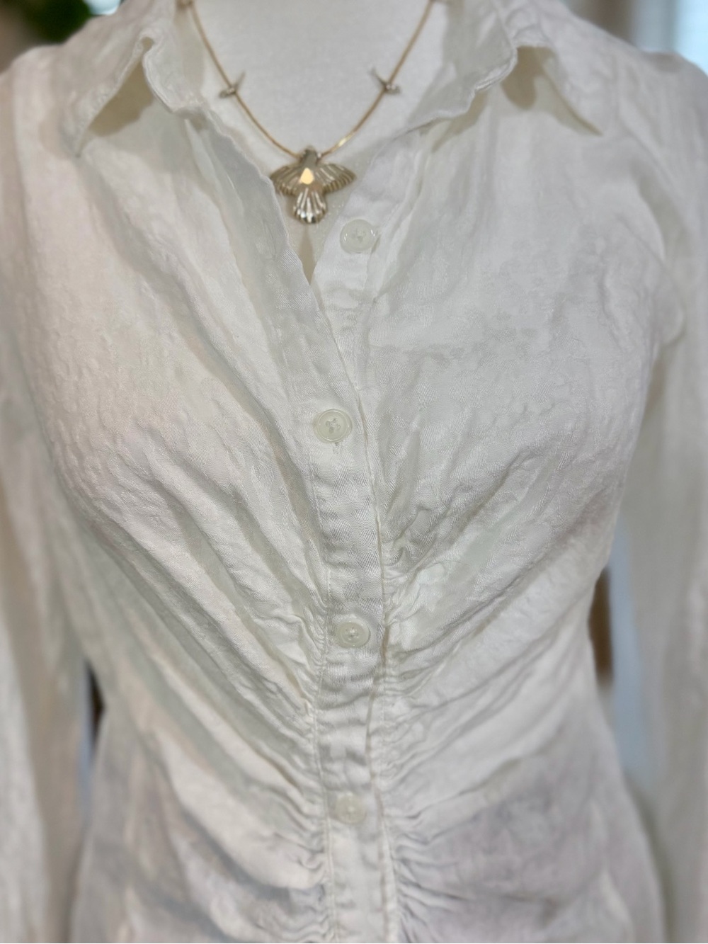 Free People White Ruched Button-Down Shirt - Picture 4 of 10